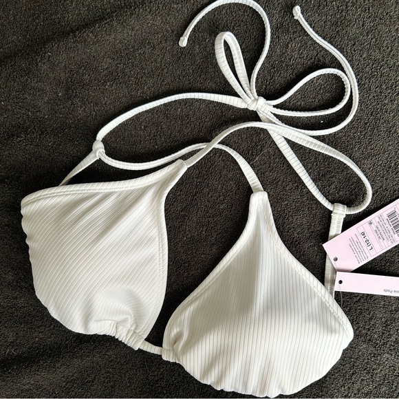 Wild Fable White Strappy Ribbed Triangle Halter Bikini Top with Criss-Cross Back - Picture 2 of 11